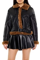 Faux Shearling-Trim Aviator Jacket