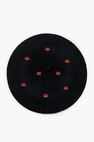 Lipstick Kiss Embroidered Beret