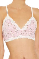 Lace- Trim Floral Print Bralette