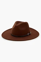 Buckled Faux Leather-Trim Fedora