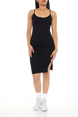 Ribbed Button-Front Midi Dress