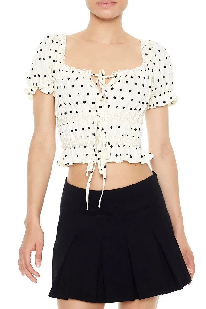 Polka Dot Tie-Front Crop Top