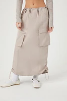 Twill Drawstring Maxi Cargo Skirt