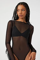 Sheer Fringe-Sleeve Bodysuit