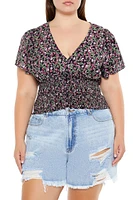 Plus Smocked Floral Print Top