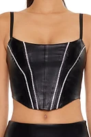 Rhinestone Faux Leather Bustier Cami