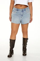 Plus Retro Rhinestone Denim Shorts