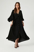 Butterfly-Sleeve Flounce Maxi Dress