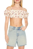 Floral Print Open-Shoulder Crop Top