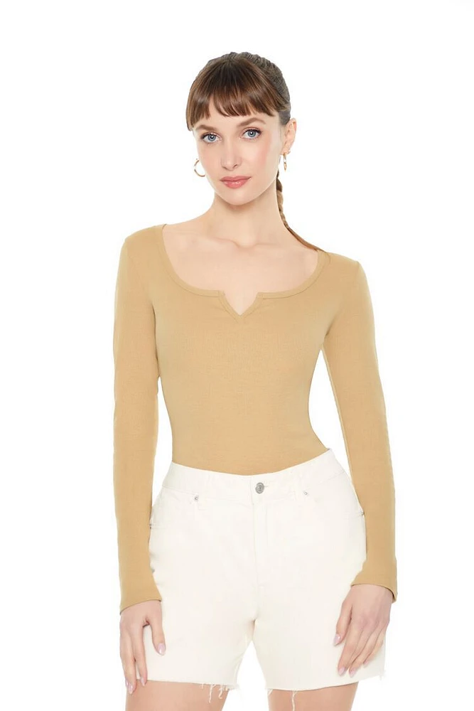 Split-Neck Long-Sleeve Top