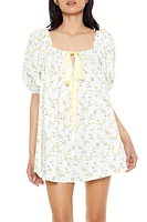 Floral Print Puff-Sleeve Mini Dress