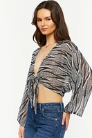 Abstract Chiffon Tie-Front Crop Top