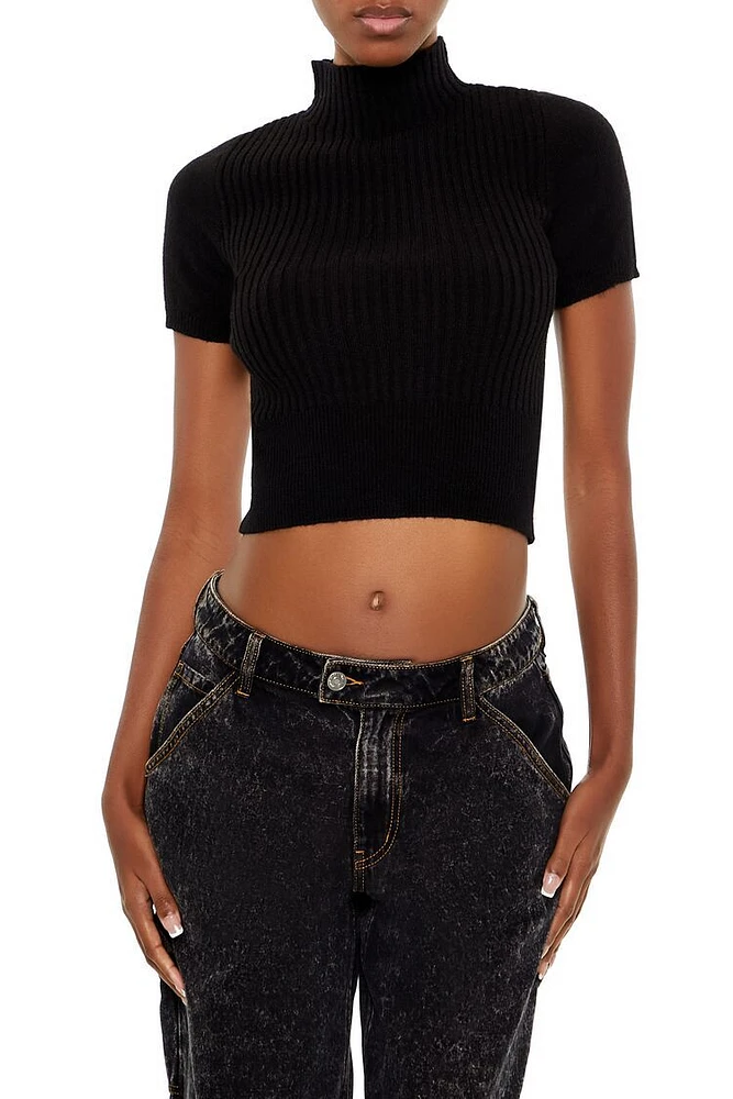 Sweater-Knit Mock Neck Crop Top