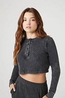 Cotton Ribbed Cropped Henley Top