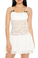 Sheer Lace Bow Mini Dress