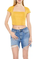 Linen-Blend Cutout Crop Top