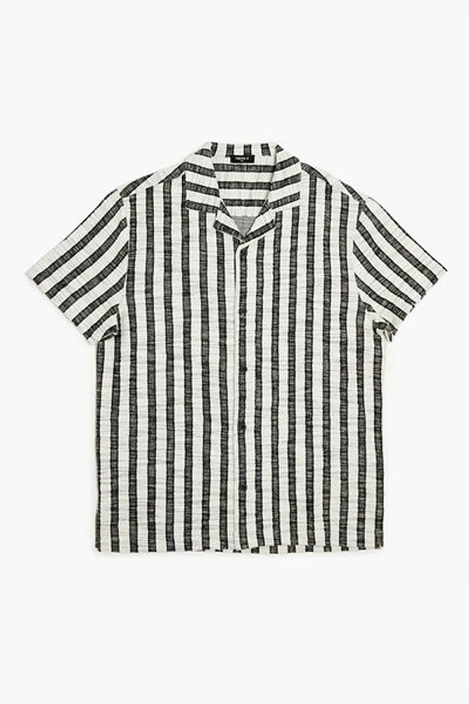 Textured Vertical Striped Button-Front Shirt