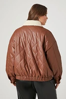 Plus Faux Leather Bomber Jacket