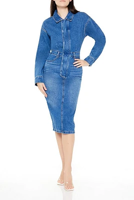 Denim Button-Front Midi Dress