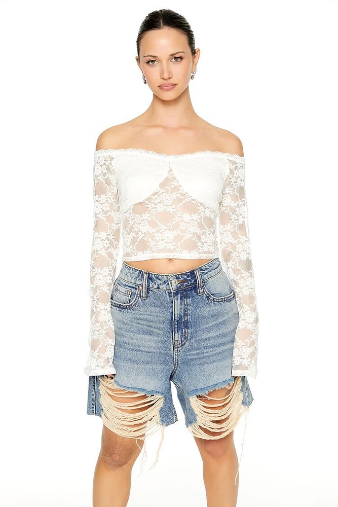 Sheer Lace Off-the-Shoulder Top