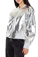 Metallic Zip-Up Bomber Jacket