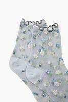 Sheer Mesh Floral Quarter Socks