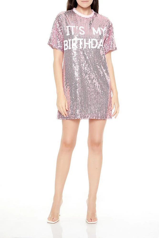 Sequin Its My Birthday T-Shirt Dress