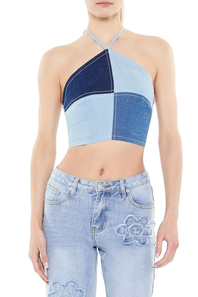 Patchwork Chambray Halter Top