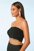 Sweater-Knit Rhinestone-Trim Crop Top