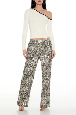 Leaf Camo Print High-Rise Pants