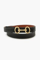 Horse Bit Buckle Faux Leather Belt