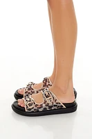 Buckled Dual-Strap Leopard Sandals