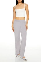 Ribbed Mid-Rise Wide-Leg Pants