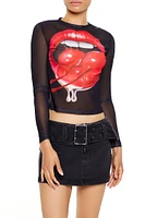 Mesh Cherry Lips Crop Top