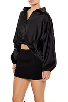 Satin Balloon-Sleeve Shirt