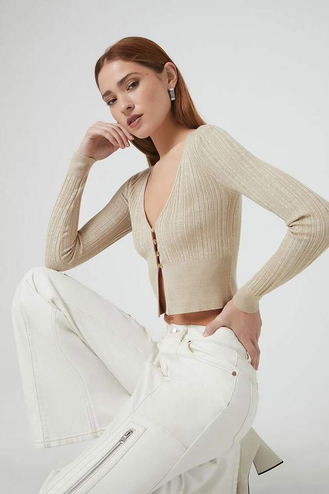 Ribbed Cropped Cardigan Sweater