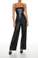 Faux Leather Wide-Leg Jumpsuit