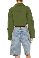 Cropped Twill Cargo Shacket