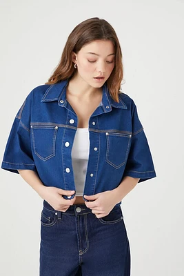 Cropped Denim Drop-Sleeve Shirt