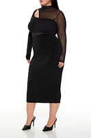 Plus Mesh Long-Sleeve Midi Dress