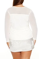 Plus Mesh Cutout Long-Sleeve Top