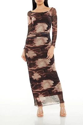 Mesh Abstract Bodycon Maxi Dress