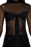 Mesh Polka Dot Mock Neck Top