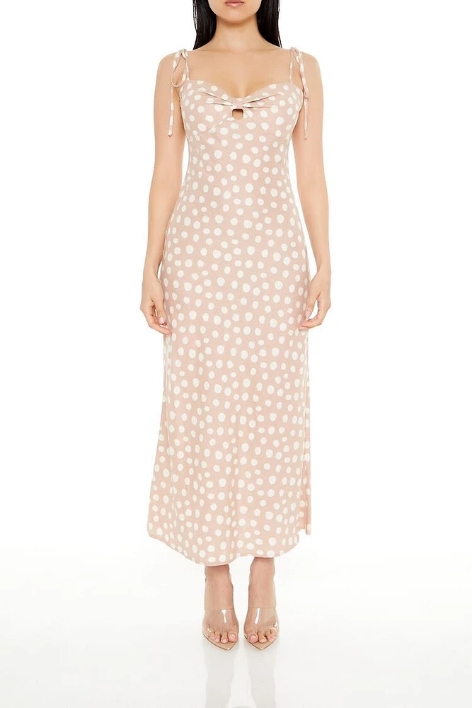 Linen-Blend Polka Dot Maxi Dress