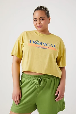 Plus Tropical Island Cropped Tee