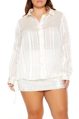 Plus Sheer Shadow-Striped Shirt