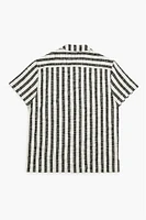 Textured Vertical Striped Button-Front Shirt