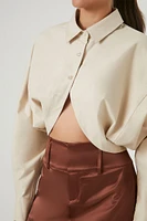 Cropped Surplice Dolman-Sleeve Shirt