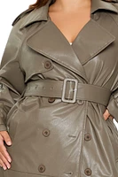 Plus Faux Leather Trench Coat