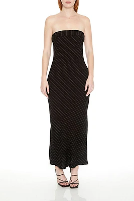 Strapless Pinstriped Maxi Dress